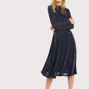 SHEIN Button Keyhole Mock-neck Glitter Flowy Dress